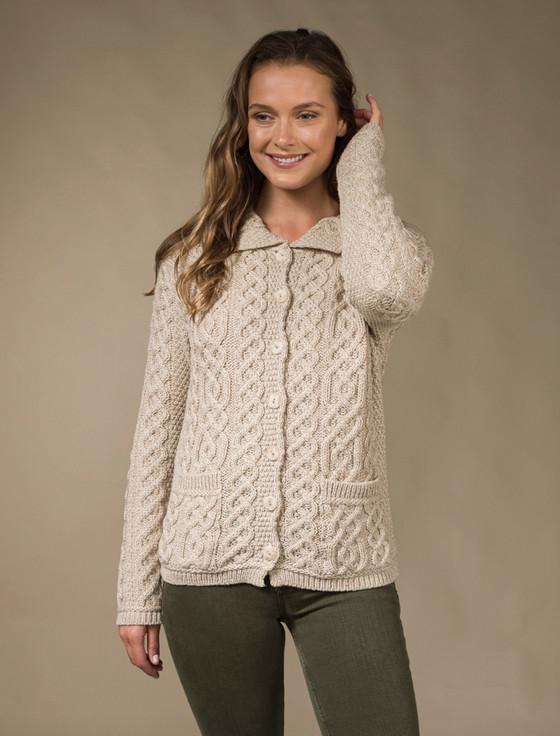 Aran Cashmere Ladies Merino Button Cardigan
