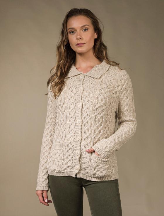 Aran Cashmere Ladies Merino Button Cardigan‎‎