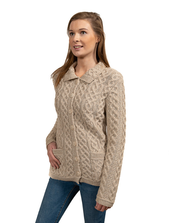 aran cashmere Ladies Merino Button Cardigan‎‎‎‎‎