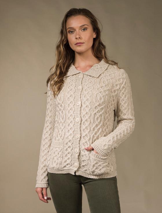 aran cashmere Ladies Merino Button Cardigan