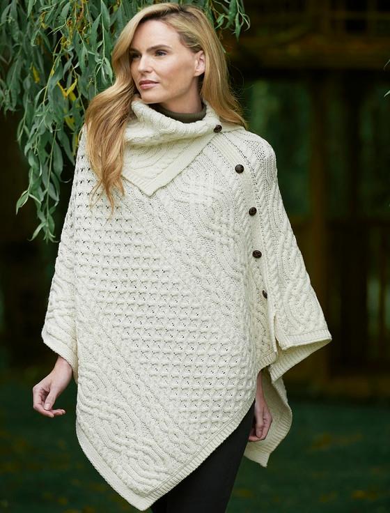 aran cashmere Ladies Merino Button Poncho‎‎‎