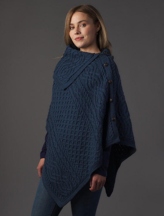 aran cashmere Ladies Merino Button Poncho‎‎
