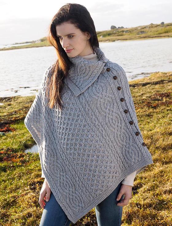 aran cashmere Ladies Merino Button Poncho‎‎‎‎