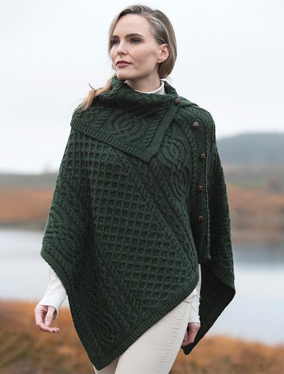 aran cashmere Ladies Merino Button Poncho