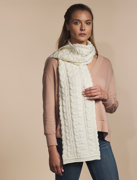 Aran Cashmere Ladies Merino Cable Scarf