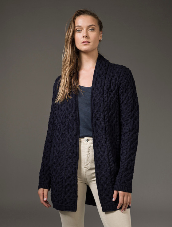 aran cashmere ‎Ladies Plated A‎ra‎n Cable Knit‎ Coat