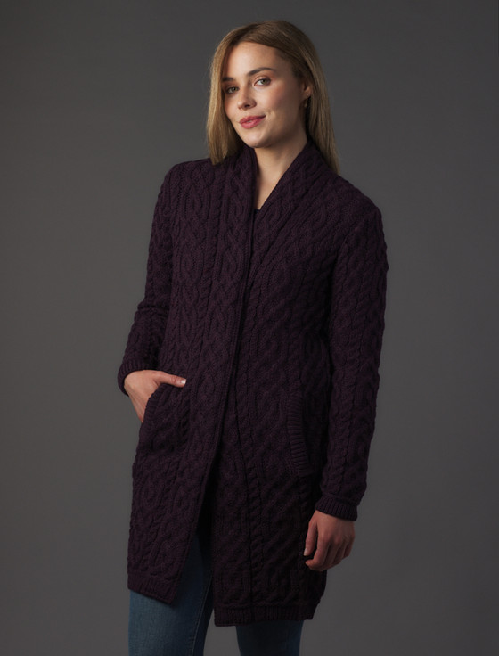 Aran Cashmere ‎‎Ladies Plated Ara‎n Ca‎ble Knit Coat