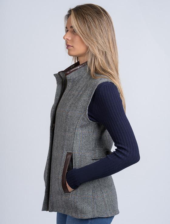 Aran Cashmere Ladies Tweed Body Warmer - Light Grey