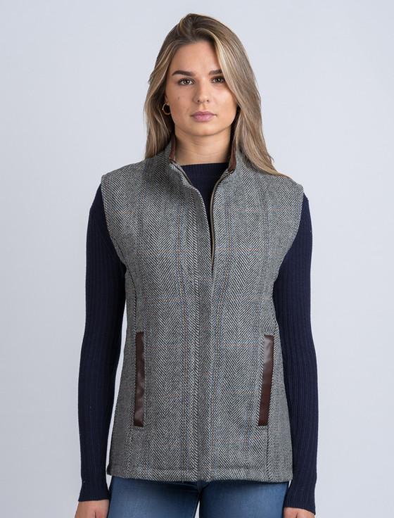 aran cashmere Ladies Tweed Body Warmer - Light Grey