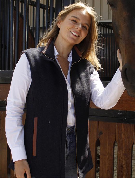 aran cashmere Ladies Tweed Body Warmer - Navy