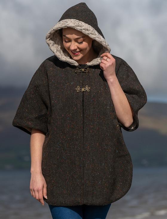 Aran Cashmere Ladies Tweed Cape With Aran Collar