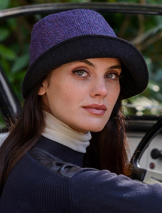 Aran Cashmere Ladies Tweed Clodagh Cap - Dark Purple