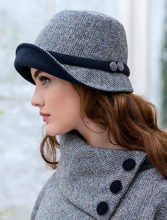 Aran Cashmere Ladies Tweed Clodagh Cap - Grey