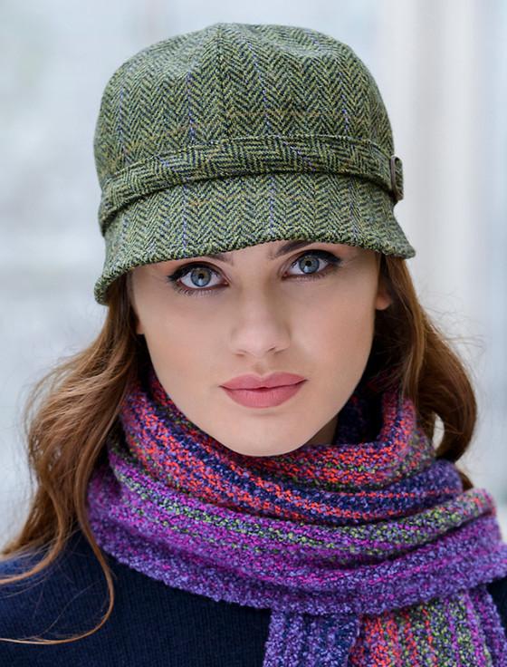 Aran Cashmere Ladies Tweed Flapper Cap - Light Green