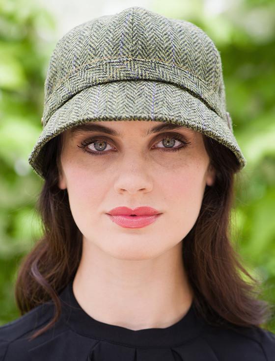 aran cashmere Ladies Tweed Flapper Cap - Light Green