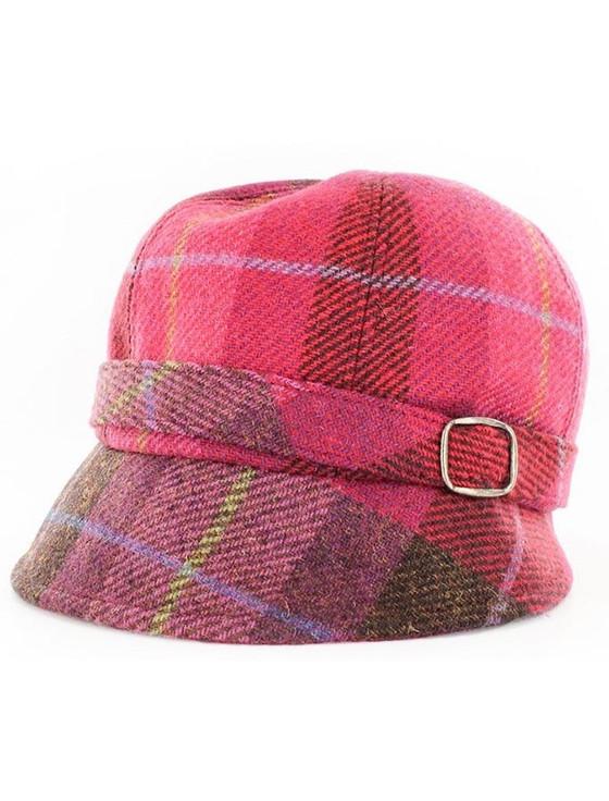 Aran Cashmere Ladies Tweed Flapper Cap - Pink Plaid