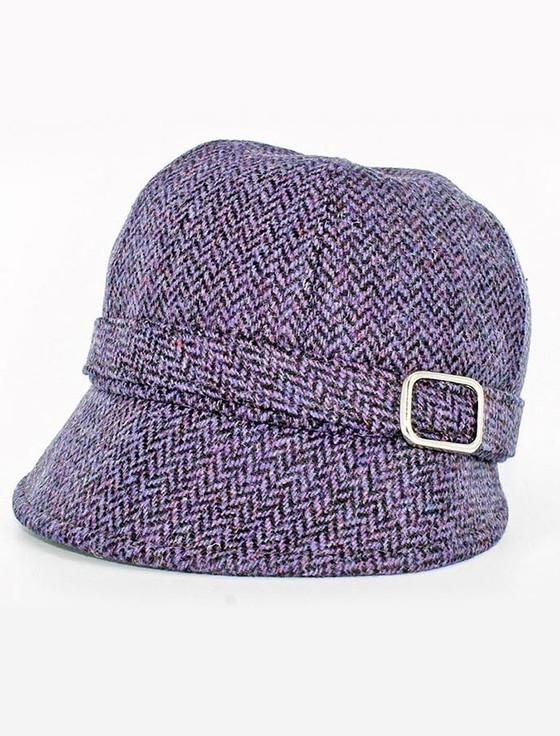Aran Cashmere Ladies Tweed Flapper Cap - Purple