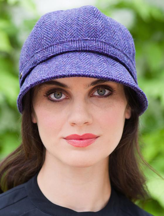 aran cashmere Ladies Tweed Flapper Cap - Purple