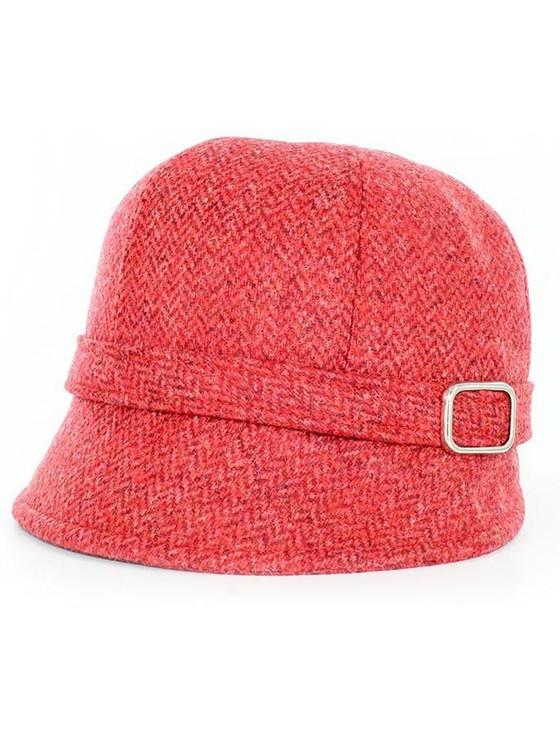 Aran Cashmere Ladies Tweed Flapper Cap - Red