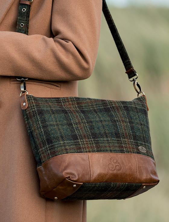 aran cashmere Ladies Tweed & Leather Tote Bag