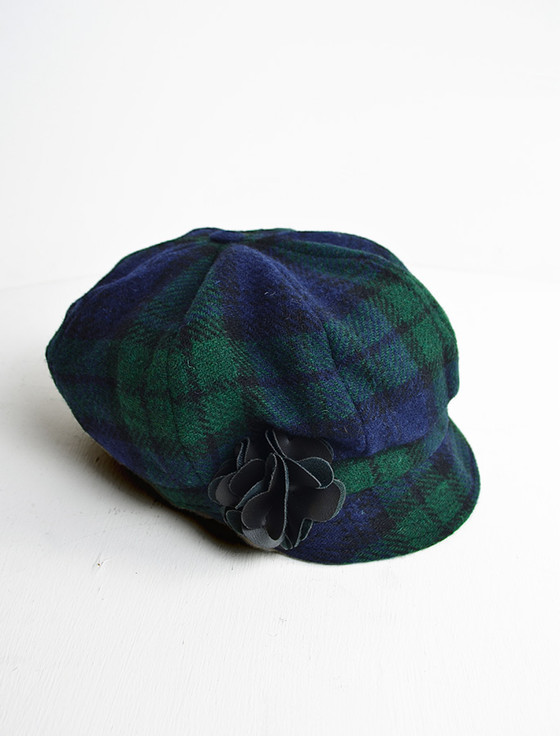 Aran Cashmere Ladies Tweed Newsboy Hat - Blackwatch