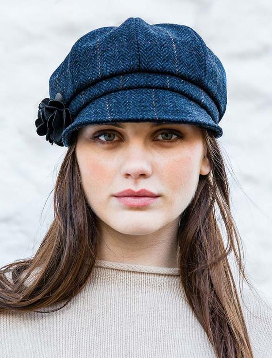 Aran Cashmere Ladies Tweed Newsboy Hat - Dark Denim