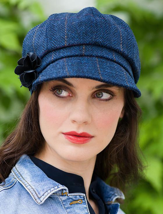 aran cashmere Ladies Tweed Newsboy Hat - Dark Denim