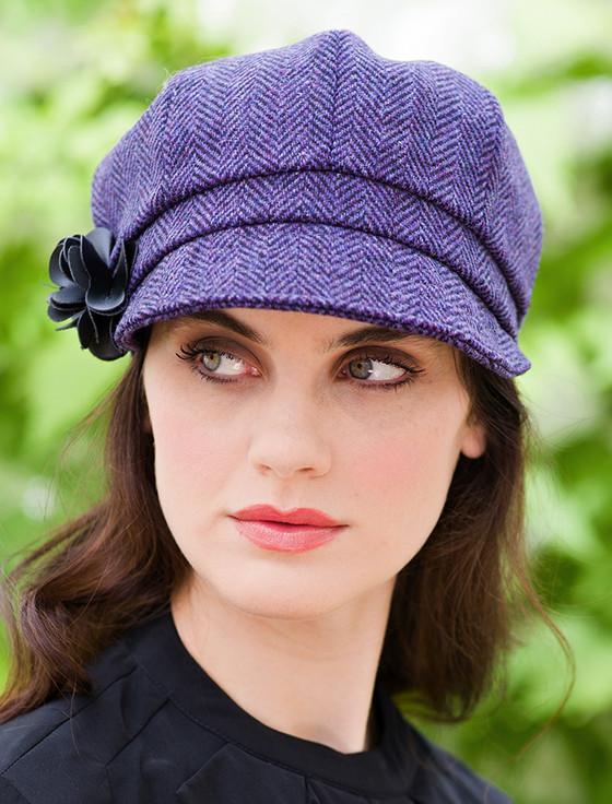 aran cashmere Ladies Tweed Newsboy Hat - Dark Purple