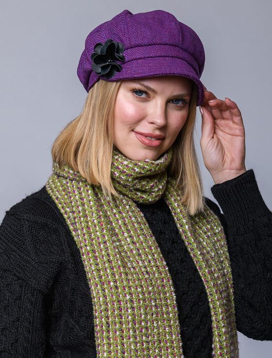 Aran Cashmere Ladies Tweed Newsboy Hat - Purple & Blue
