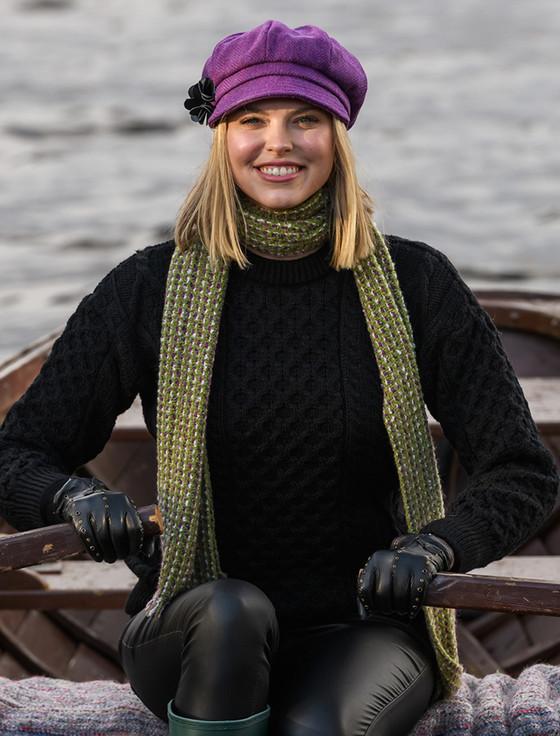 Aran Cashmere Ladies Tweed Newsboy Hat - Purple & Blue