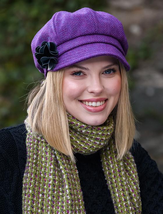 aran cashmere Ladies Tweed Newsboy Hat - Purple & Blue