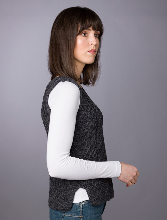 Aran Cashmere Ladies V-Neck Aran Wool Slipover