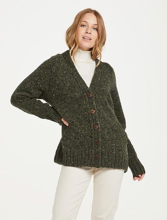 Aran Cashmere Ladies V-Neck Donegal Wool Cardigan