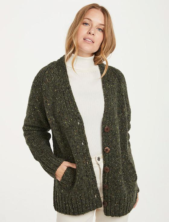 aran cashmere Ladies V-Neck Donegal Wool Cardigan