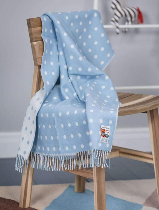 Aran Cashmere Lambswool Baby Throw - Blue Spot