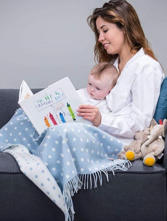 Aran Cashmere Lambswool Baby Throw - Blue Spot