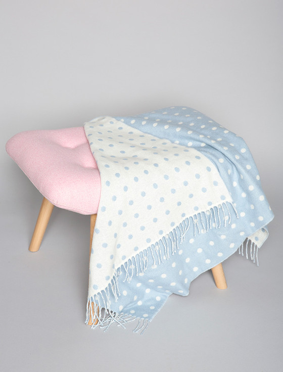 aran cashmere Lambswool Baby Throw - Blue Spot