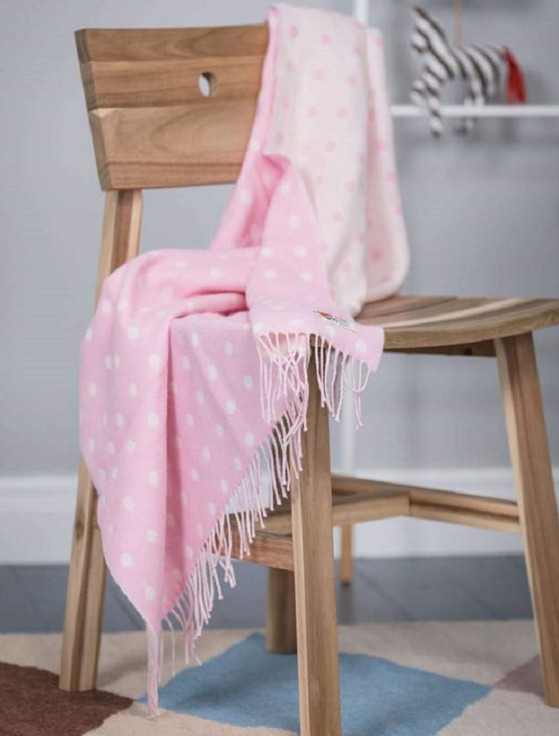 Aran Cashmere Lambswool Baby Throw - Pink Spot