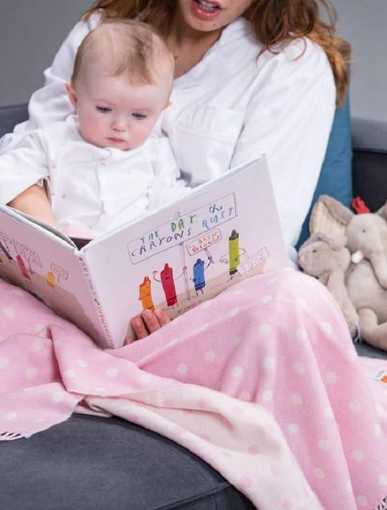 Aran Cashmere Lambswool Baby Throw - Pink Spot
