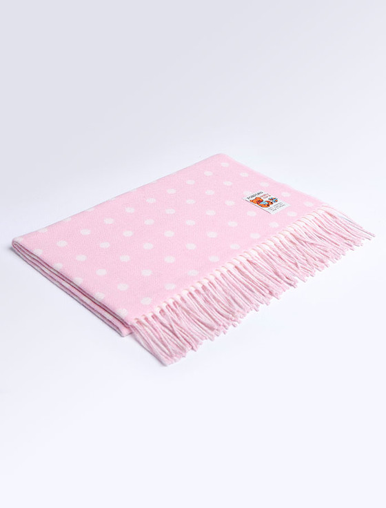Aran Cashmere Lambswool Baby Throw - Pink Spot