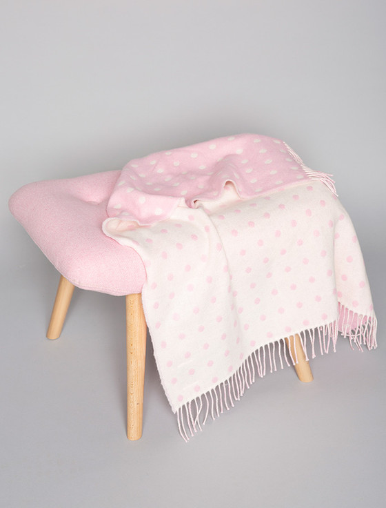 aran cashmere Lambswool Baby Throw - Pink Spot