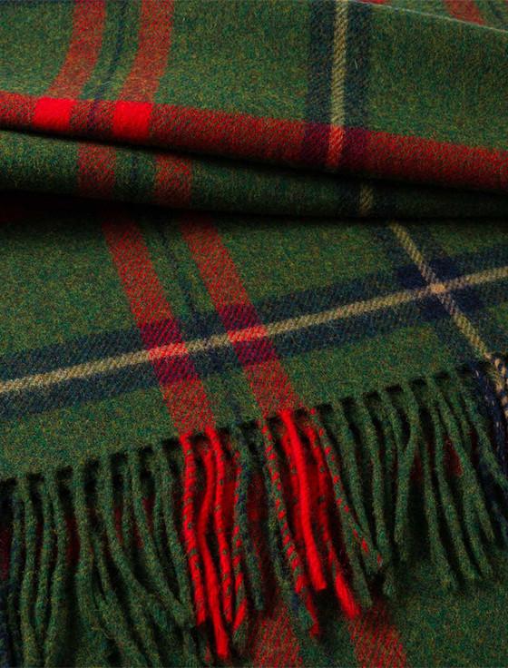 Aran Cashmere Lambswool Plaid Throw - Green Red & Navy