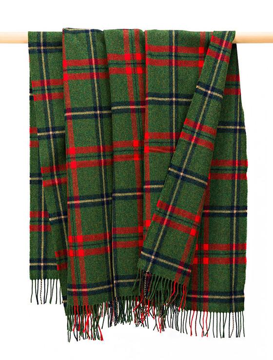 aran cashmere Lambswool Plaid Throw - Green Red & Navy