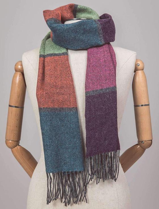 Aran Cashmere Lambswool Scarf - Fuchsia Purple & Green