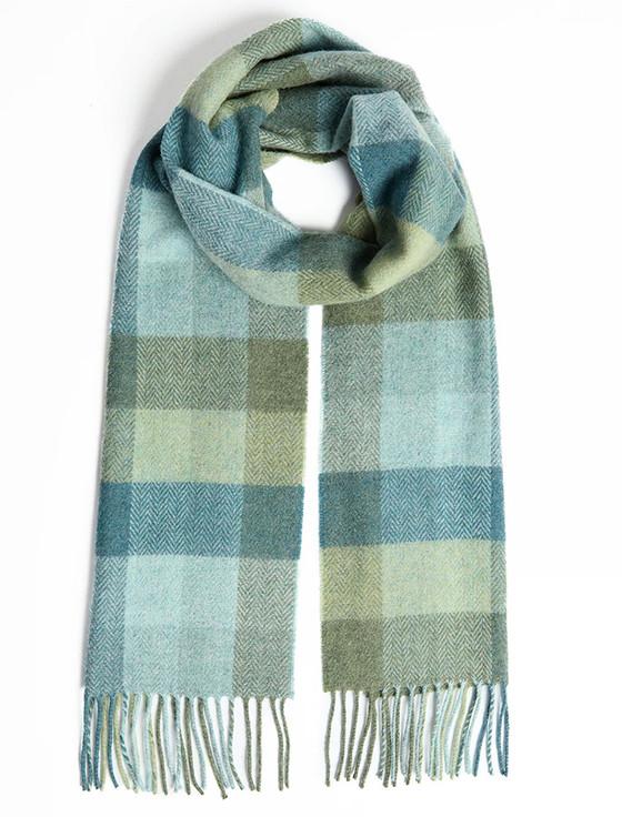 Aran Cashmere Lambswool Scarf - Green & Blue Check