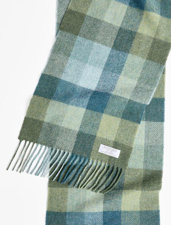 Aran Cashmere Lambswool Scarf - Green & Blue Check