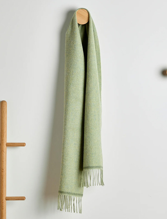 aran cashmere Lambswool Scarf - Green Melange