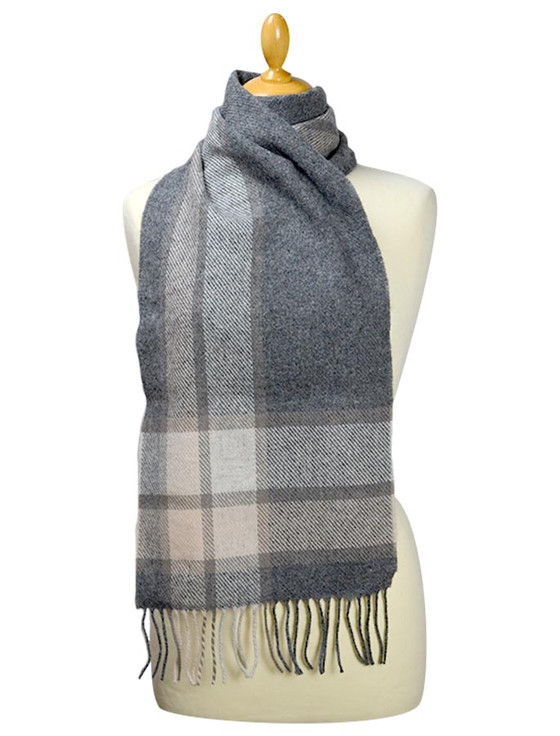 Aran Cashmere Lambswool Scarf - Grey Check Border