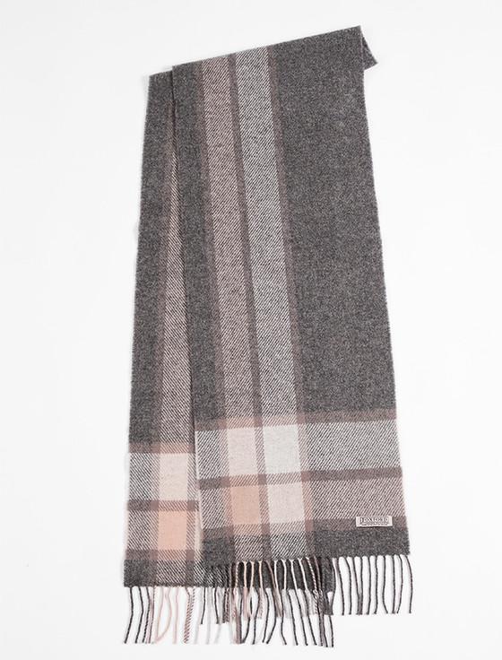 aran cashmere Lambswool Scarf - Grey Check Border