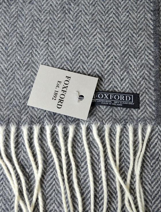 Aran Cashmere Lambswool Scarf - Grey Herringbone